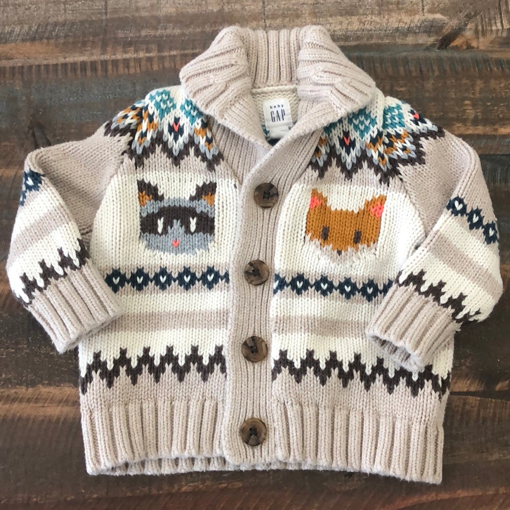Fall Wild Fox and Raccoon Baby GAP Knitted Sweater